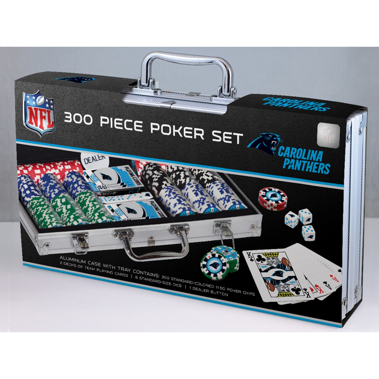 Masterpieces Casino Style 300 Piece Poker Chip Set - NFL Carolina Panthers